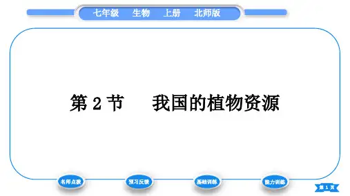 北师大版七年级生物上第3单元生物圈中的绿色植物第7章绿色植物与生物圈第2节我国的植物资源习题课件