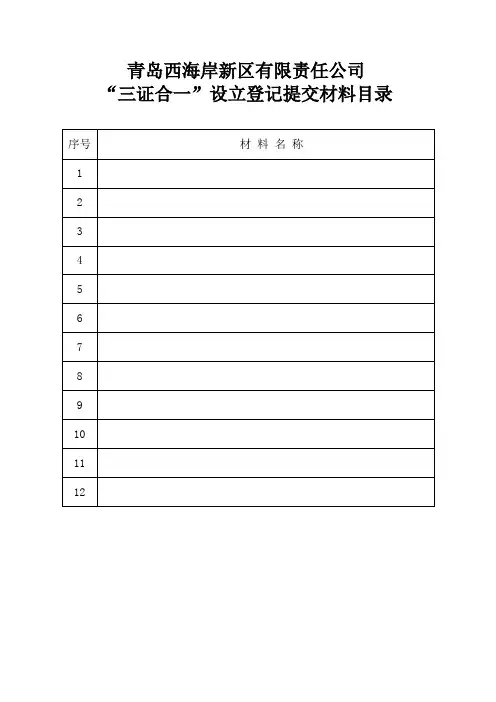 三证合一 登记表等
