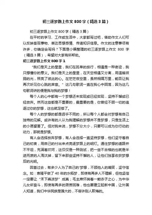 初三逐梦路上作文800字（精选3篇）