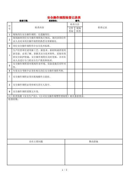 安全操作规程专项检查表