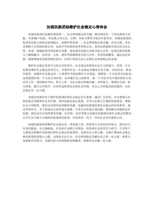 加强民族团结维护社会稳定心得体会