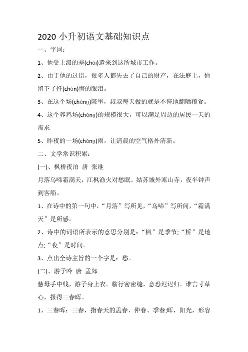 2020小升初语文基础知识点