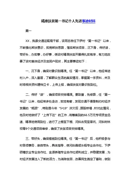 精准扶贫第一书记个人先进事迹材料