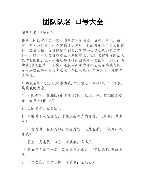 团队队名+口号大全