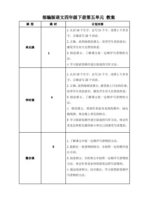 部编版语文四年级下册第五单元 教案