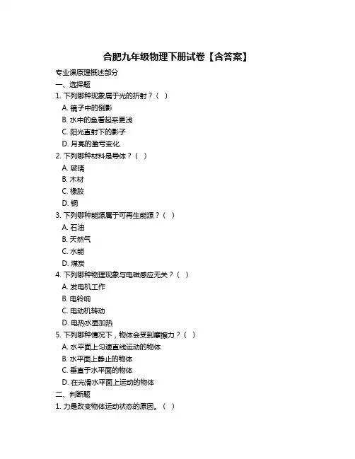 合肥九年级物理下册试卷【含答案】