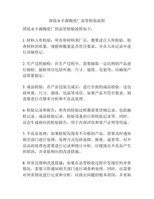 国瓷永丰源陶瓷厂品管检验流程