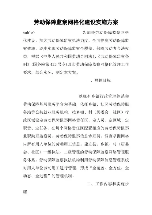 劳动保障监察网格化建设实施方案