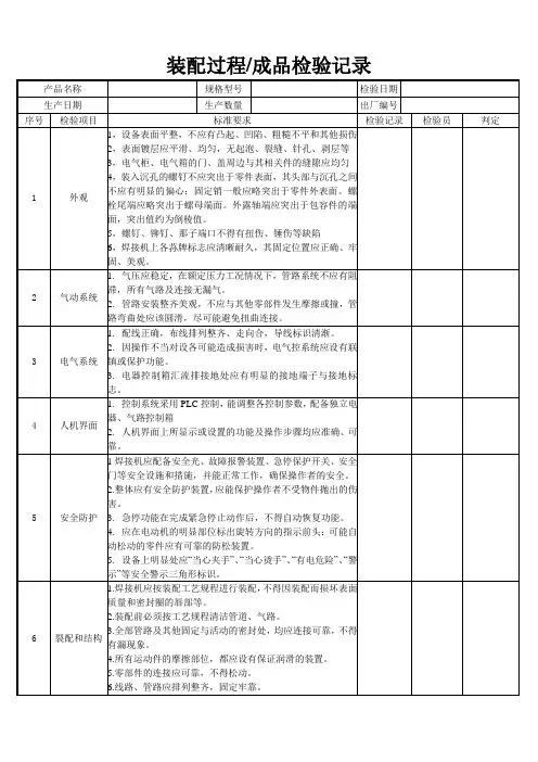 装配过程检验记录表 