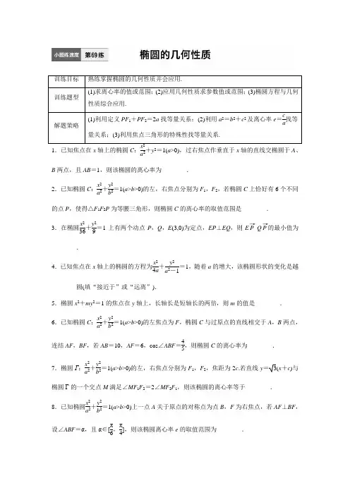 高中 平面解析几何 椭圆的几何性质 练习 含答案