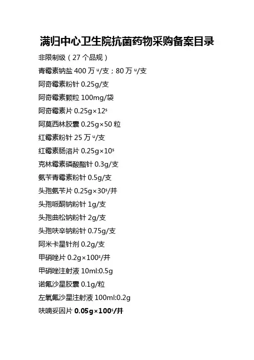(医疗药品)满归中心卫生院抗菌药物临床应用备案表及采购