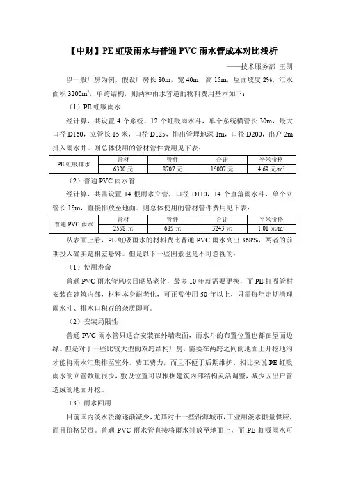 【中财】PE虹吸雨水与普通PVC雨水管成本对比浅析