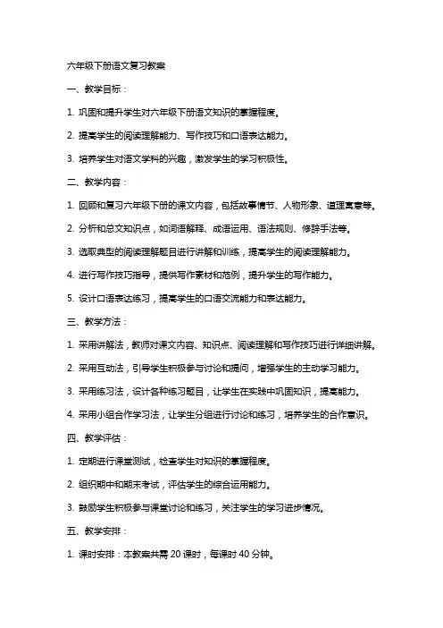 六年级下册语文复习教案