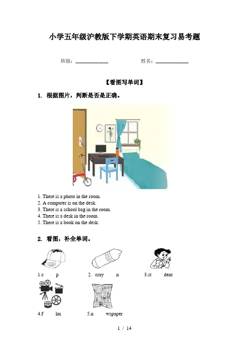 小学五年级沪教版下学期英语期末复习易考题