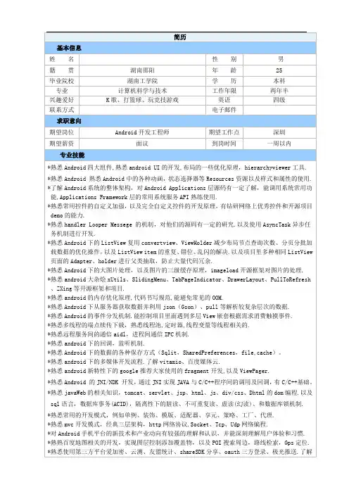 Android开发 简历 (14)
