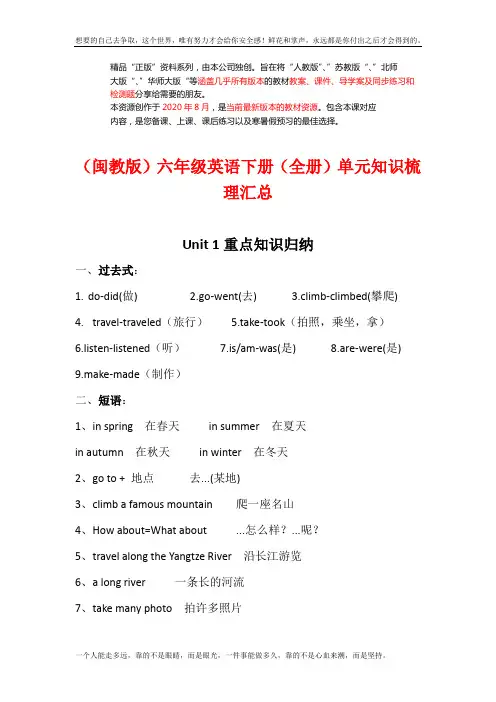 (闽教)六年级英语下册单元知识梳理 (成套下载)