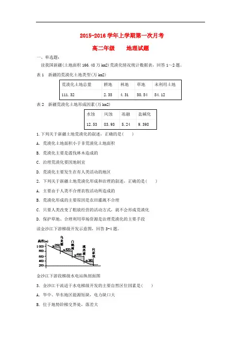 河北省衡水市冀州中学高二地理上学期第一次月考试题A