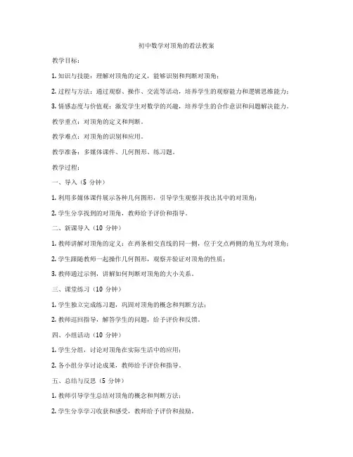 初中数学对顶角的看法教案