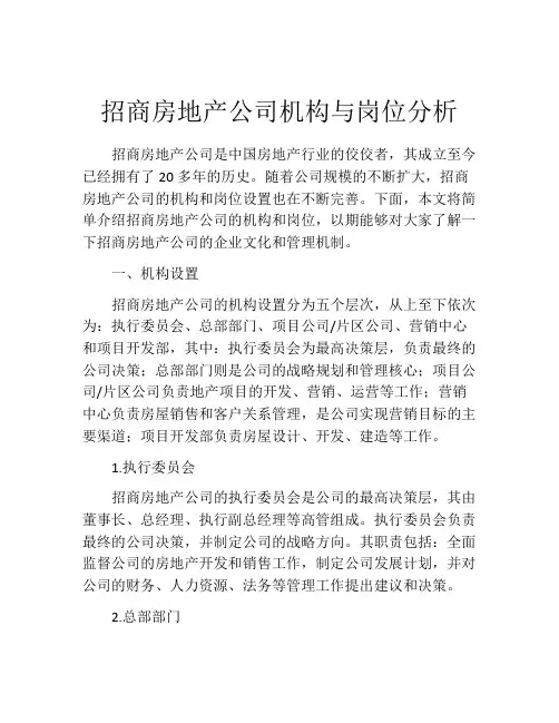 招商房地产公司机构与岗位分析