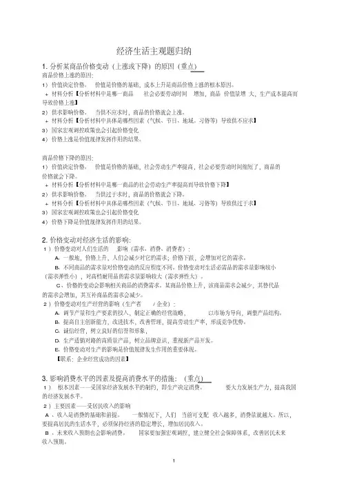 经济生活主观题知识点归纳整理(1)