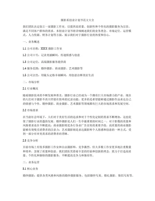 摄影系创业计划书范文大全