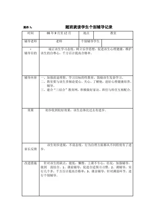 随班就读学生个别辅导记录  1
