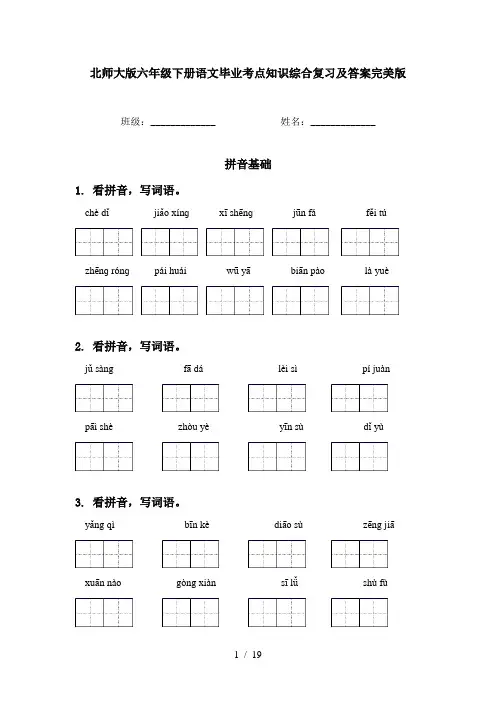 北师大版六年级下册语文毕业考点知识综合复习及答案完美版