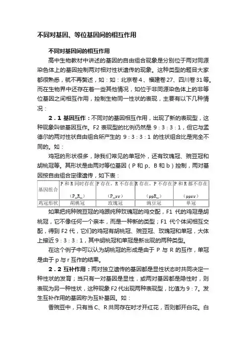 不同对基因、等位基因间的相互作用