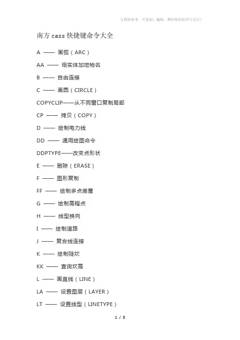 南方cass快捷键命令大全
