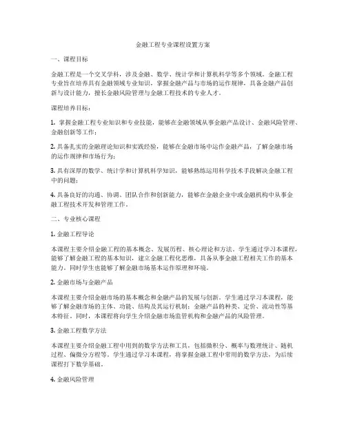金融工程专业课程设置方案