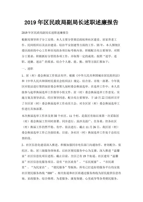 最新-2019年区民政局副局长述职述廉报告001 精品