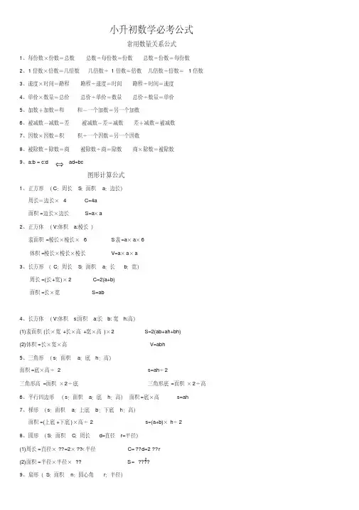 小升初数学必考公式知识点汇总