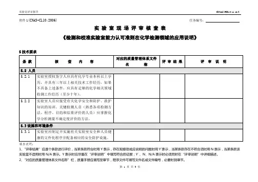 CL10实验室现场评审核查表：化学检测领域
