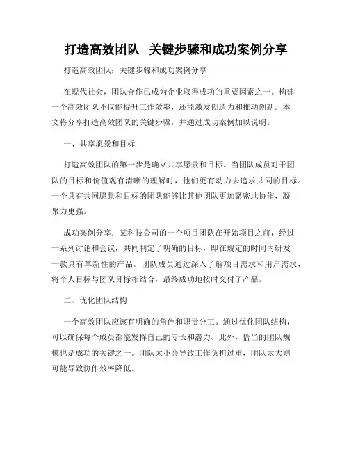  打造高效团队   关键步骤和成功案例分享