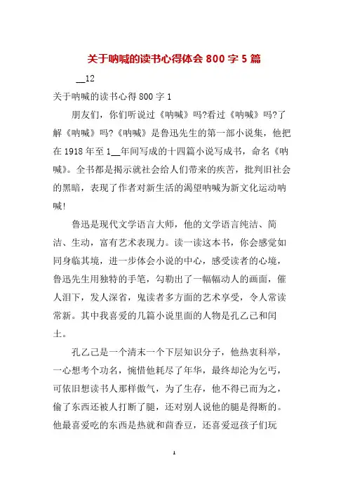 关于呐喊的读书心得体会800字5篇