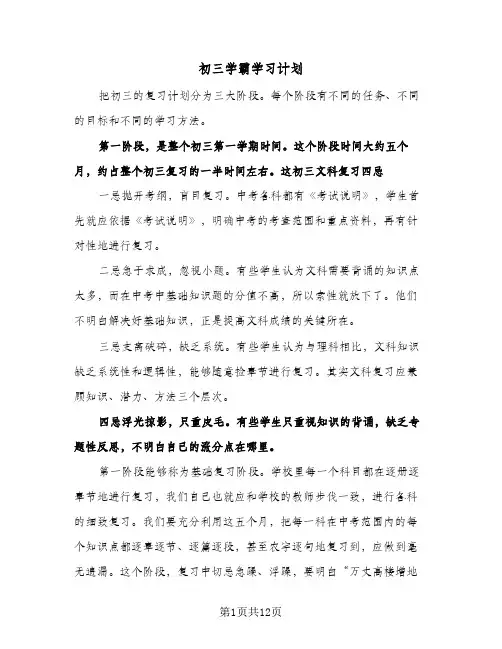 初三学霸学习计划（五篇）