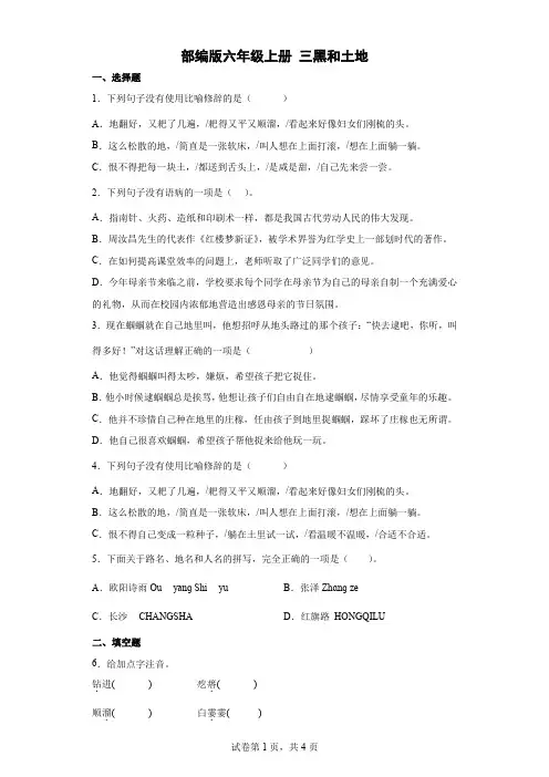 统编(部编)版语文六年级上册 第六单元 三黑和土地 同步练习6(含答案)
