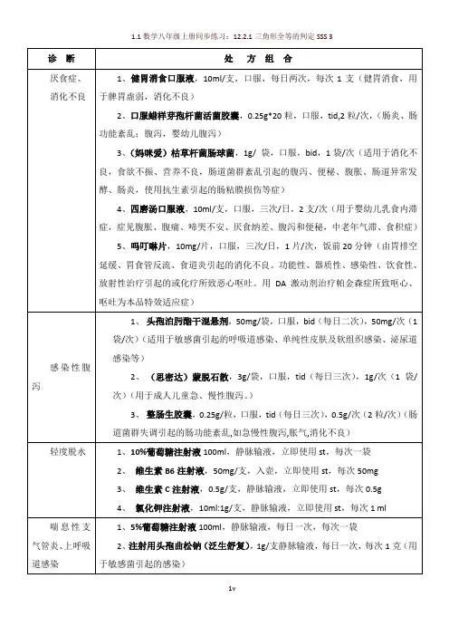 儿科常用药物处方整理
