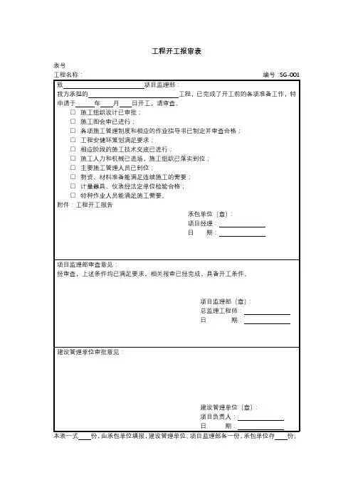 工程开工报审表