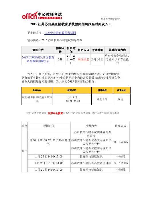 2015江苏苏州吴江区教育系统教师招聘报名时间及入口