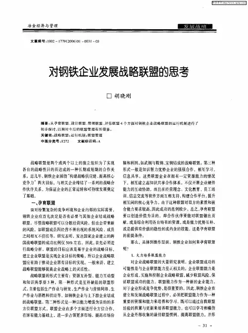 对钢铁企业发展战略联盟的思考
