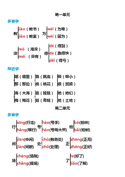 部编二年级语文上册【多音字+形近字】组词汇总