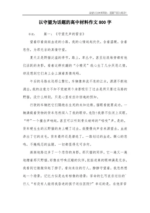以守望为话题的高中材料作文800字