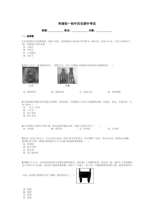 河南初一初中历史期中考试带答案解析
