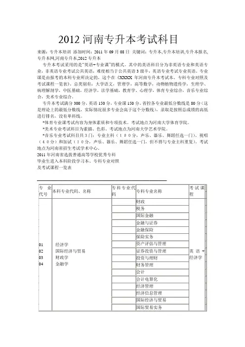 2012河南专升本考试科目