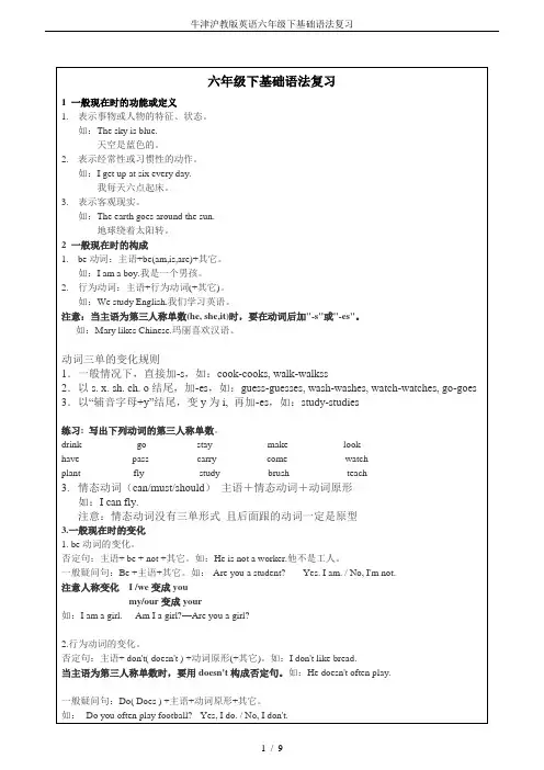 牛津沪教版英语六年级下基础语法复习