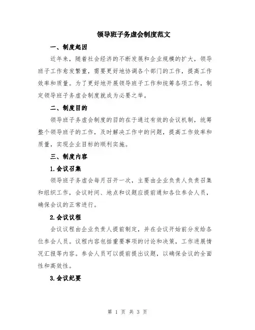领导班子务虚会制度范文