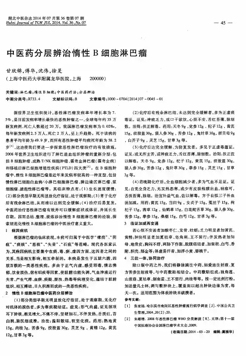中医药分层辨治惰性B细胞淋巴瘤