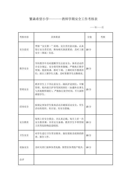 小学教师安全教育考核内容