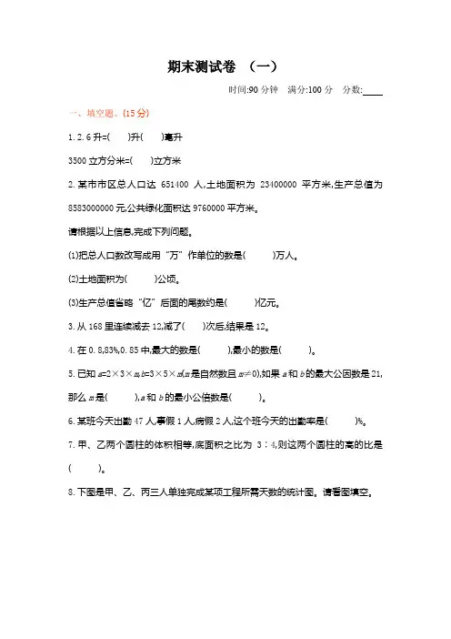 北师大版六年级数学下册《期末测试卷(1)》(附答案)